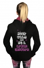 Druck18 Premium - Frauen Kapuzenjacke - Aryan Unicorn - schwarz